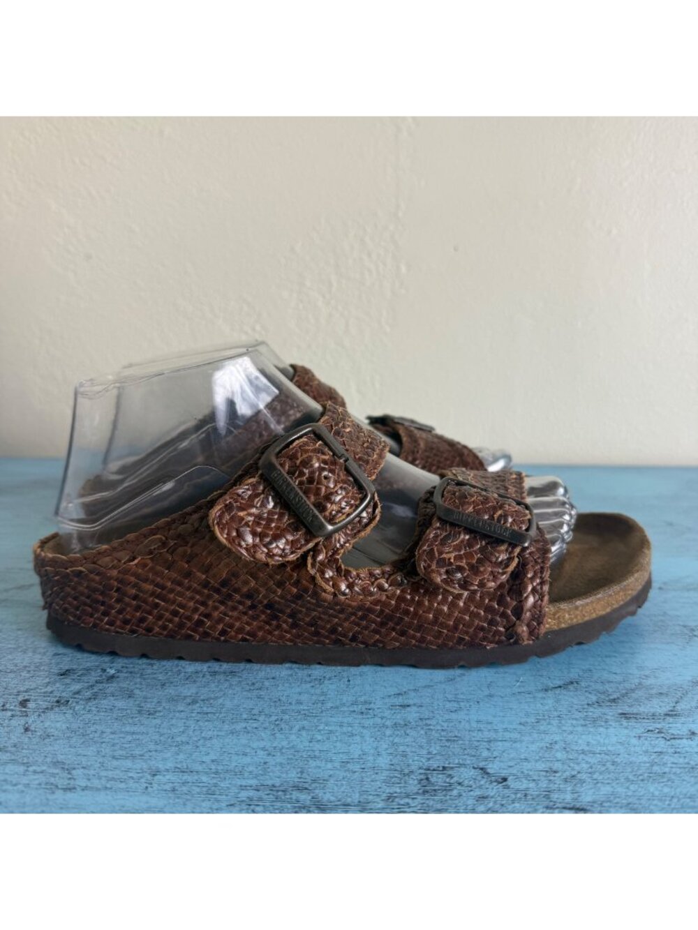 Rare Birkenstock Arizona Brown Woven Leather Sandals Womens Size 8